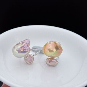 D107 High Quality S925 Freshwater Flame Ball  Pearl Adjustable Rings